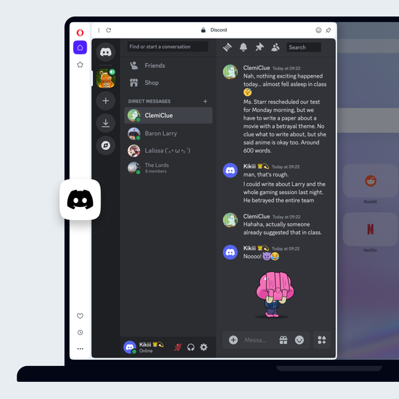 Discord na pasku bocznym Opery