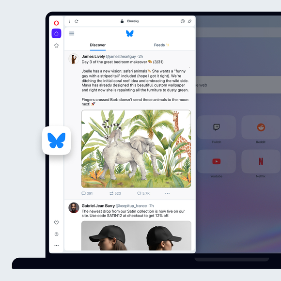 Komunikator Bluesky na pasku bocznym Opery