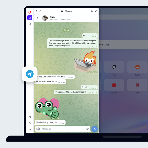 Komunikator Telegram na pasku bocznym Opery