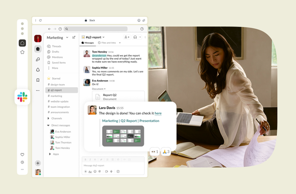 Slack i Opera-sidepanelet viser et varsel med en lenke til en delt presentasjon.