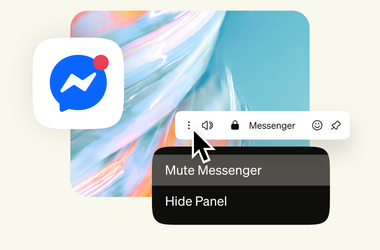 Messenger icon with unread badge and a Mute Messenger menu in the Opera sidebar panel.