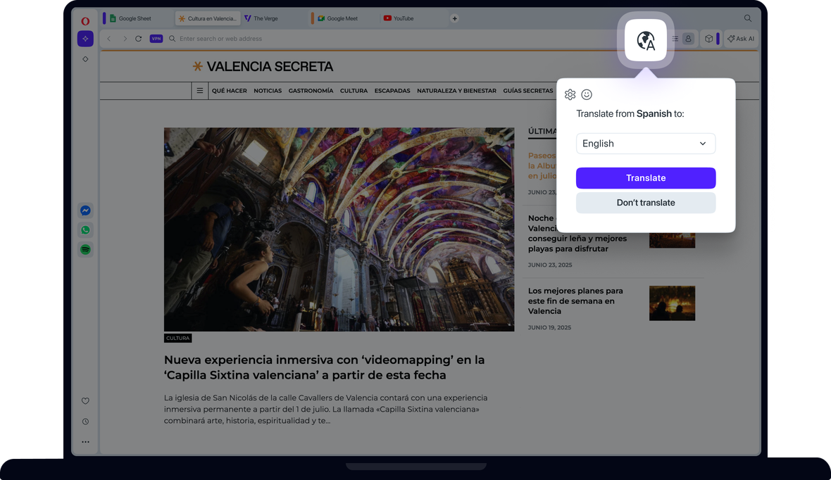 Opera Translate｜組み込みのウェブページ翻訳｜オペラ