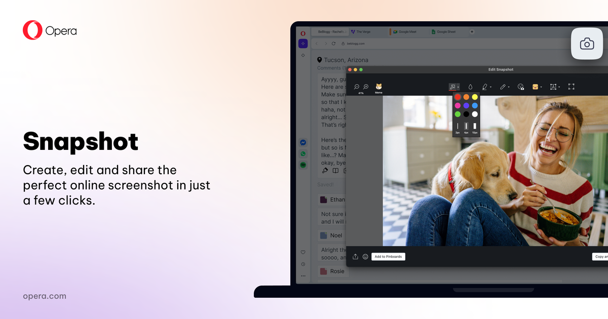 Browser with a built-in snapshot | Download here | Opera