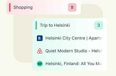 Einkaufen und Ausflug zu den Helsinki-Inseln – der zweite Reiter wurde erweitert und zeigt nun die Registerkarten „Booking.com“, „Airbnb“ und „TripAdvisor“ an.