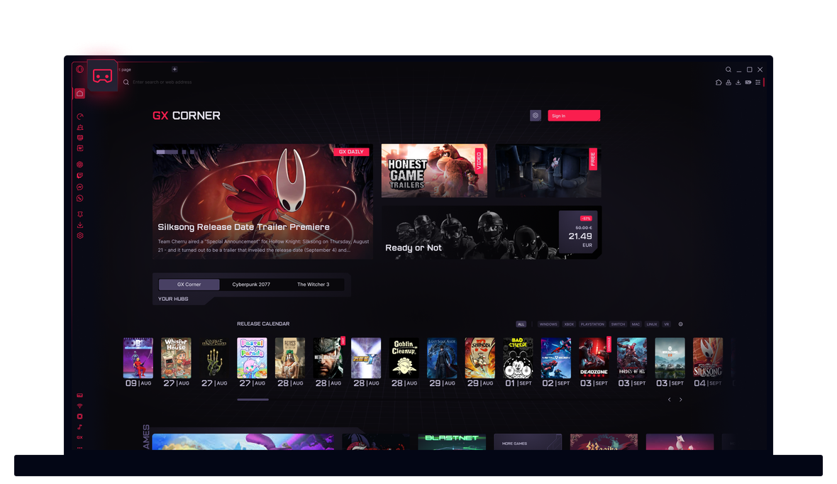 GX Corner in Opera GX