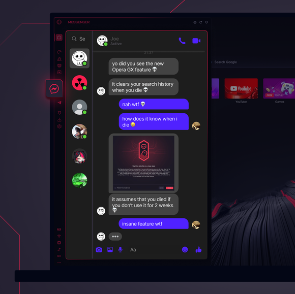 Facebook Messenger in Opera GX’s sidebar