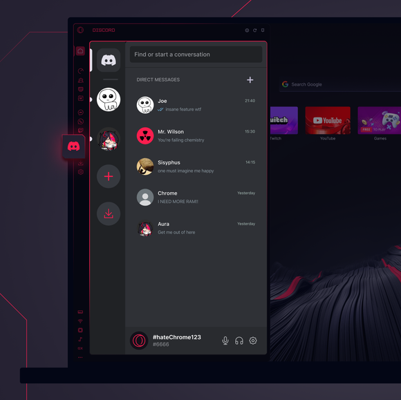 Discord messenger in Opera GX’s sidebar