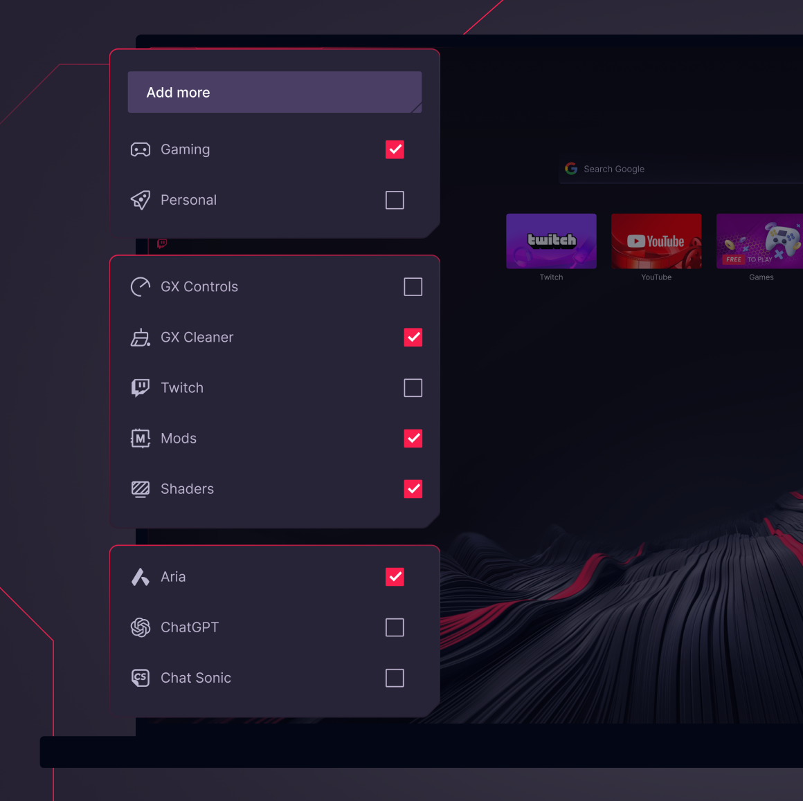 Opera Gx Panel Workspaces in GX | Simplify browsing with separate tab groups | Opera GX