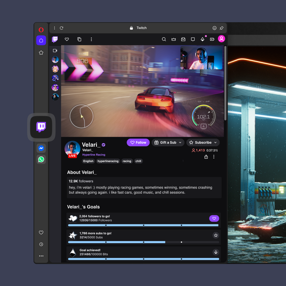 Twitch in the sidebar