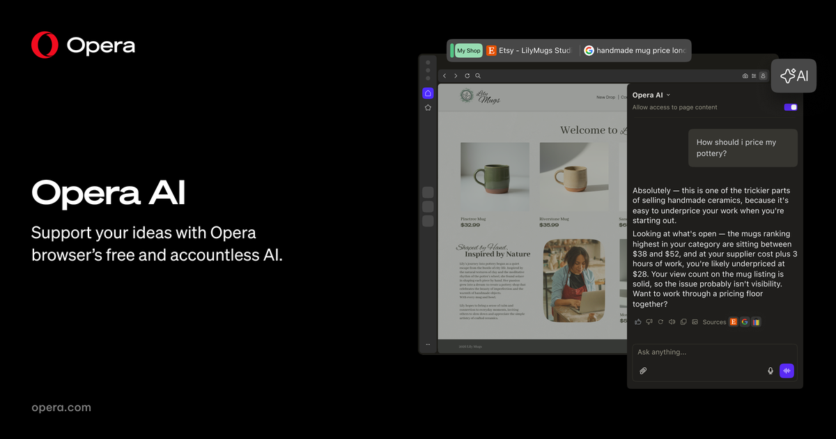 Opera AI｜リアルタイムのウェブアクセスが可能な無料AI｜オペラ