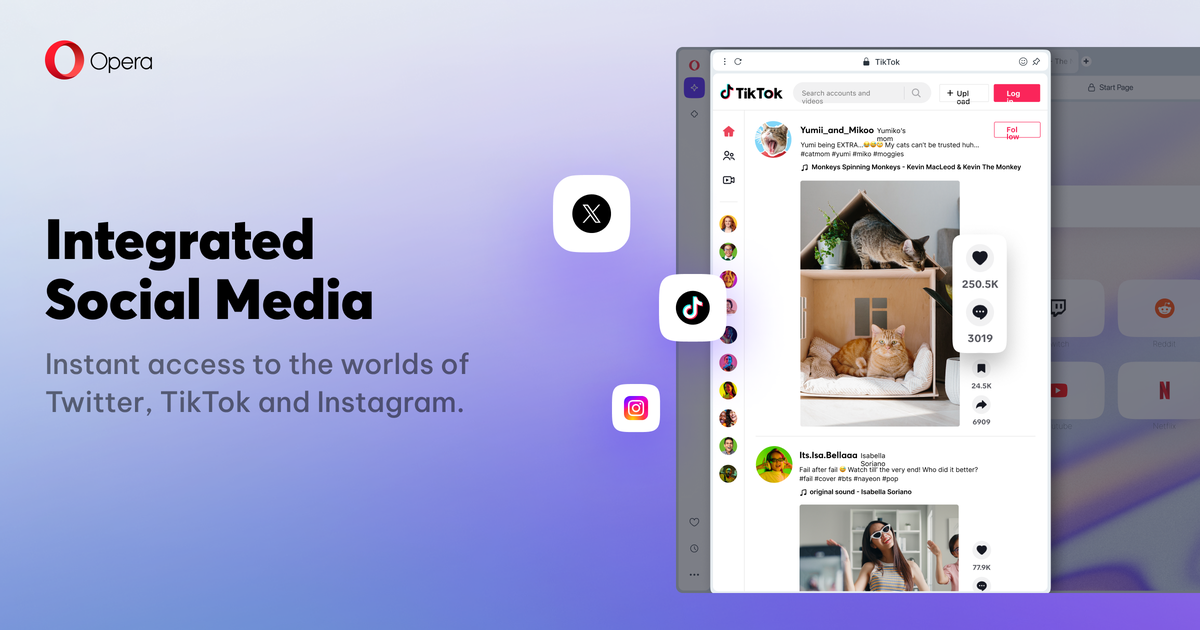 Integrated Social Media Twitter Instagram Tiktok Opera Browser