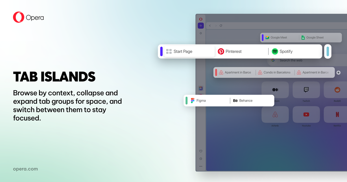 Tab Islands | Arrange tabs in separate tab groups | Opera Browser