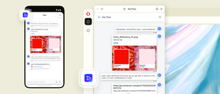 Partage de notes, d'un fichier image et d'un lien entre Opera sur un téléphone et sur un ordinateur.