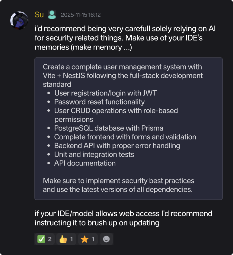 Community member Discord message