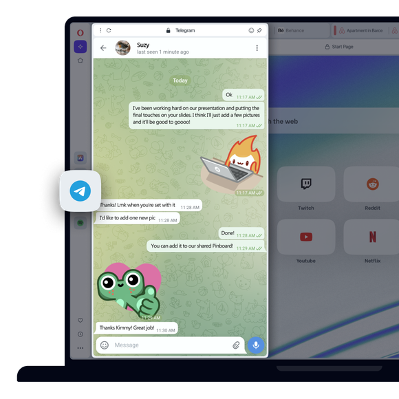 Ứng dụng nhắn tin Telegram trong thanh bên của Opera